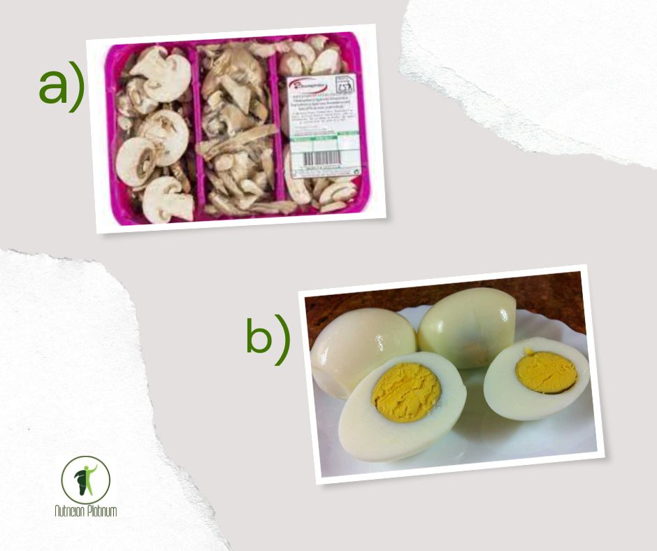 Setas variadas con huevos cocidos.